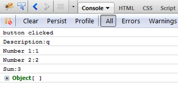 Screenshot of Firebug console