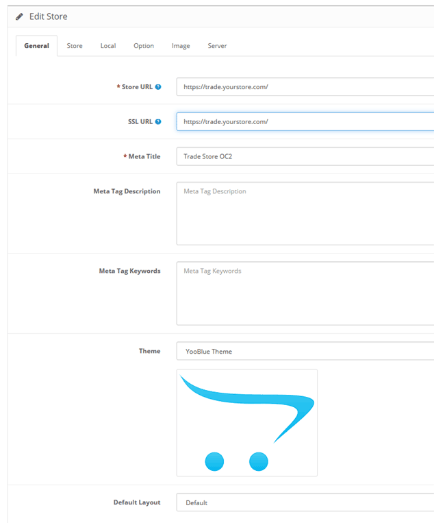 Screenshot of Opencart store configuration screen