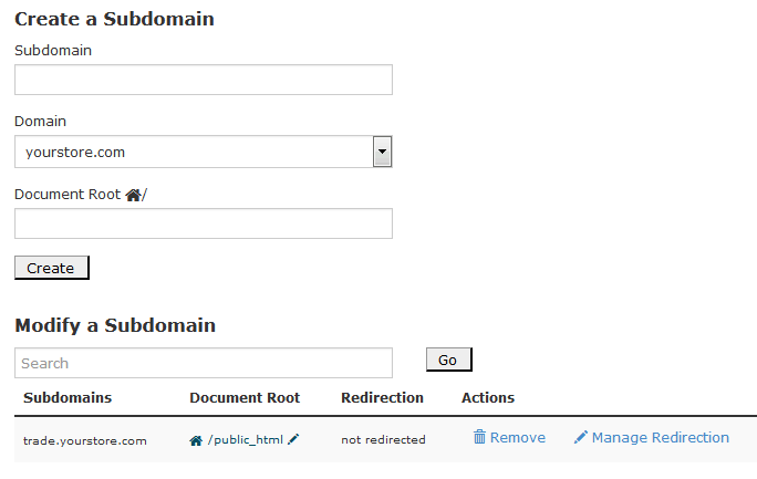 Screenshot of additional domain in cPanel