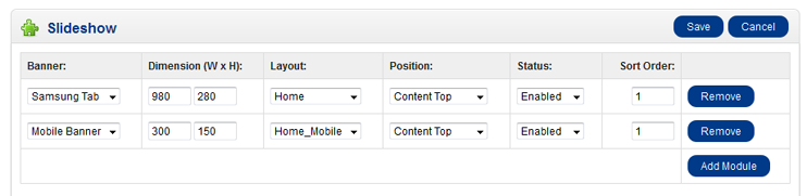 Screenshot of Opencart Layout config page